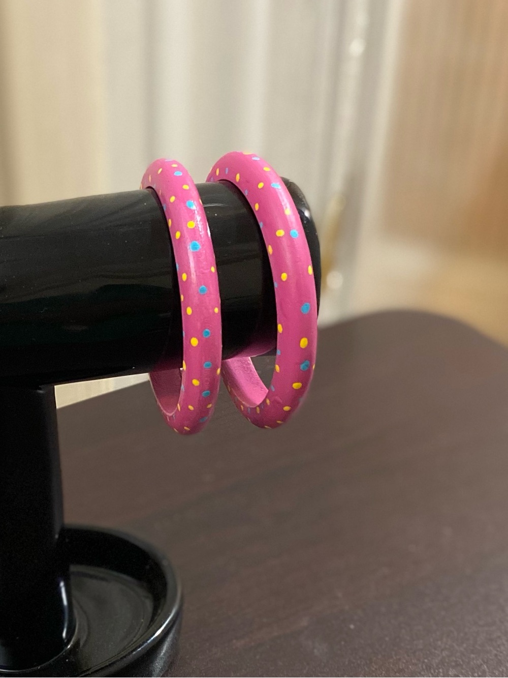 Hand painted Pink Polka Dot bangles Bracelet set